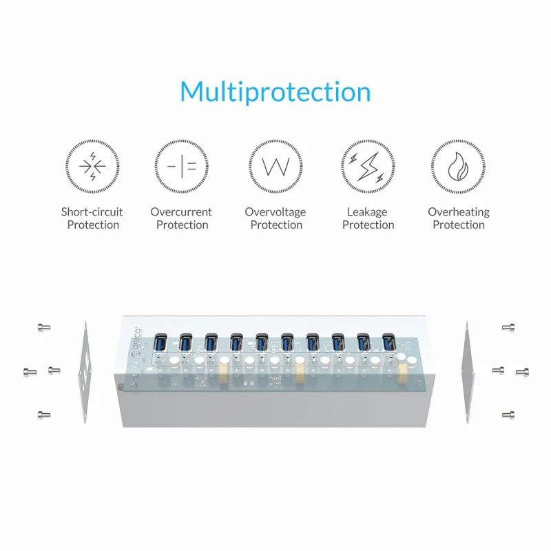  ORICO aluminio 10 puertos Multi USB3.0 HUB interfaz alta velocidad 5Gbps divisor para ordenador por