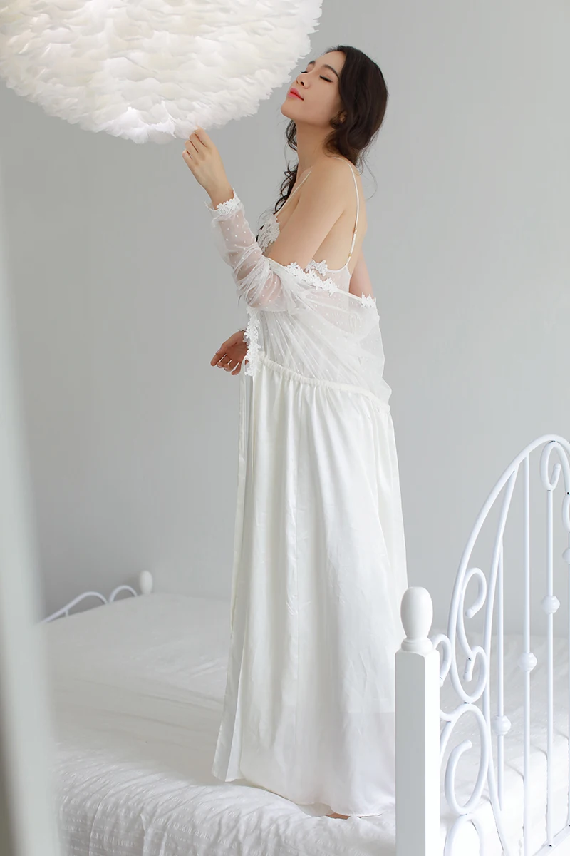 4 цвета кружевное атласное белье свадебное Длинное ночное платье ночные ...