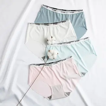 

Sexy underwear women Ice silk Seamless panties letter elastic band Mid-Rise Transparent Lady Sexy panties calcinha feminina