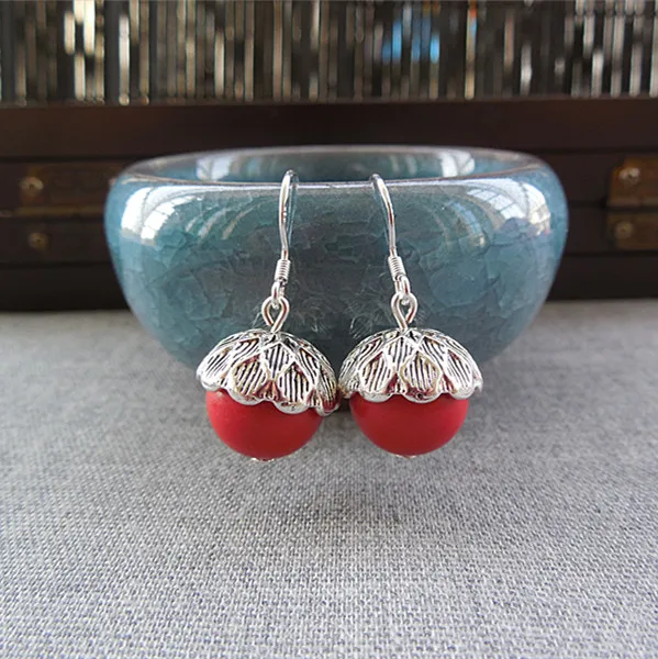 

925silver Earrings female cinnabar red Earrings