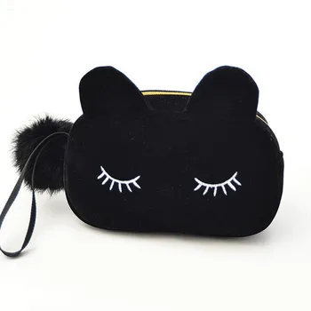 

Portable Travel Makeup Flannel Pouch Cosmetic Bag Cartoon Cat Coin Cases Ladies Pouch For Women Girls