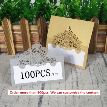 

New card 100Pcs crown Paper Vine Laser Cut Name Place Card Wedding Celebration Birthday Party Table Card Decor New Arrival 5ZZ49