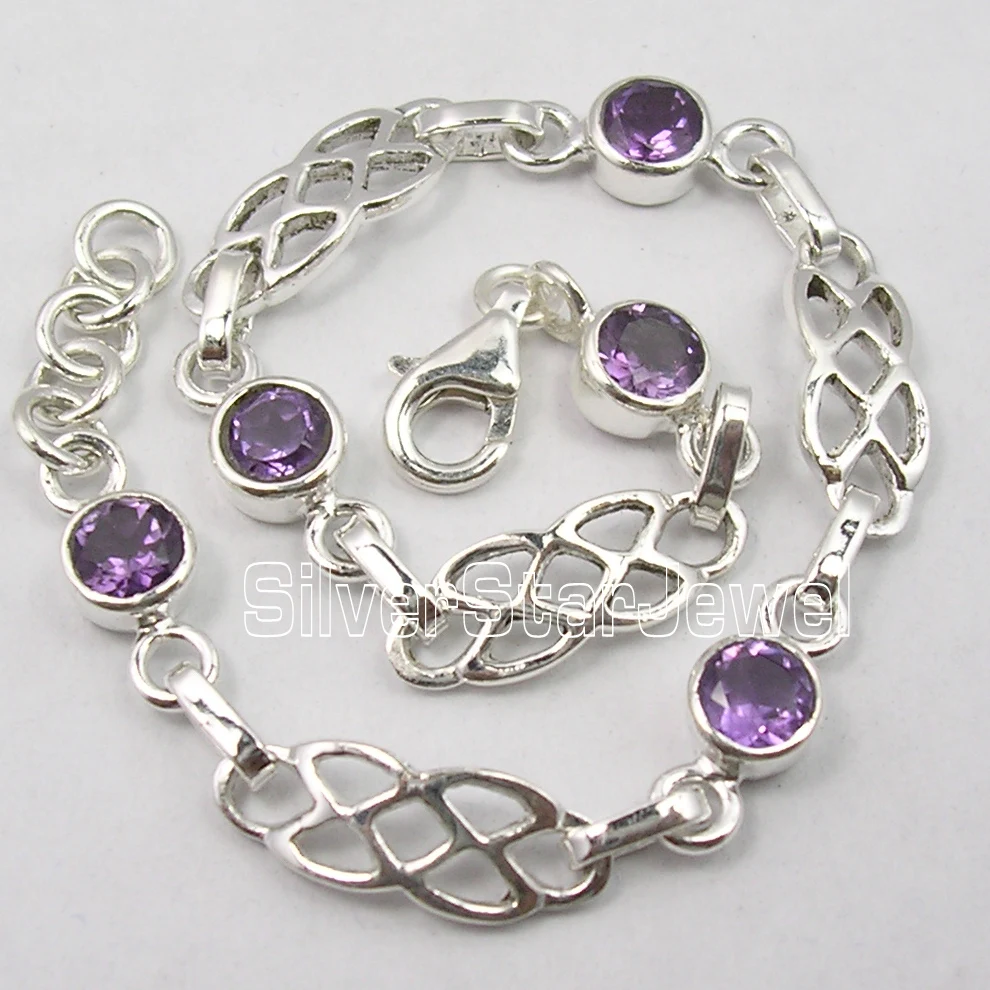 

Chanti International . Pure Silver FACETED Amethysts WELL MADE Cast Bracelet 7 5/8 Inches UNUSUAL