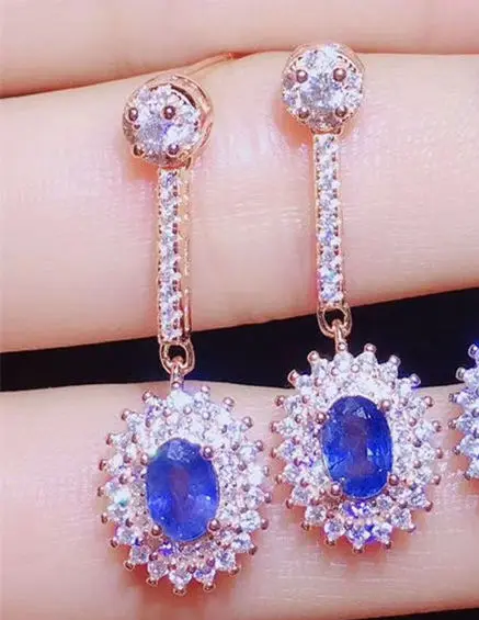 sapphire rose gold Настоящий рубин, серьги-капли,, натуральный рубин, Стерлинговое Серебро 925 пробы на ювелирные изделия, 0.6ct* 2шт, драгоценный камень# J18122409 - Цвет камня: sapphire rose gold