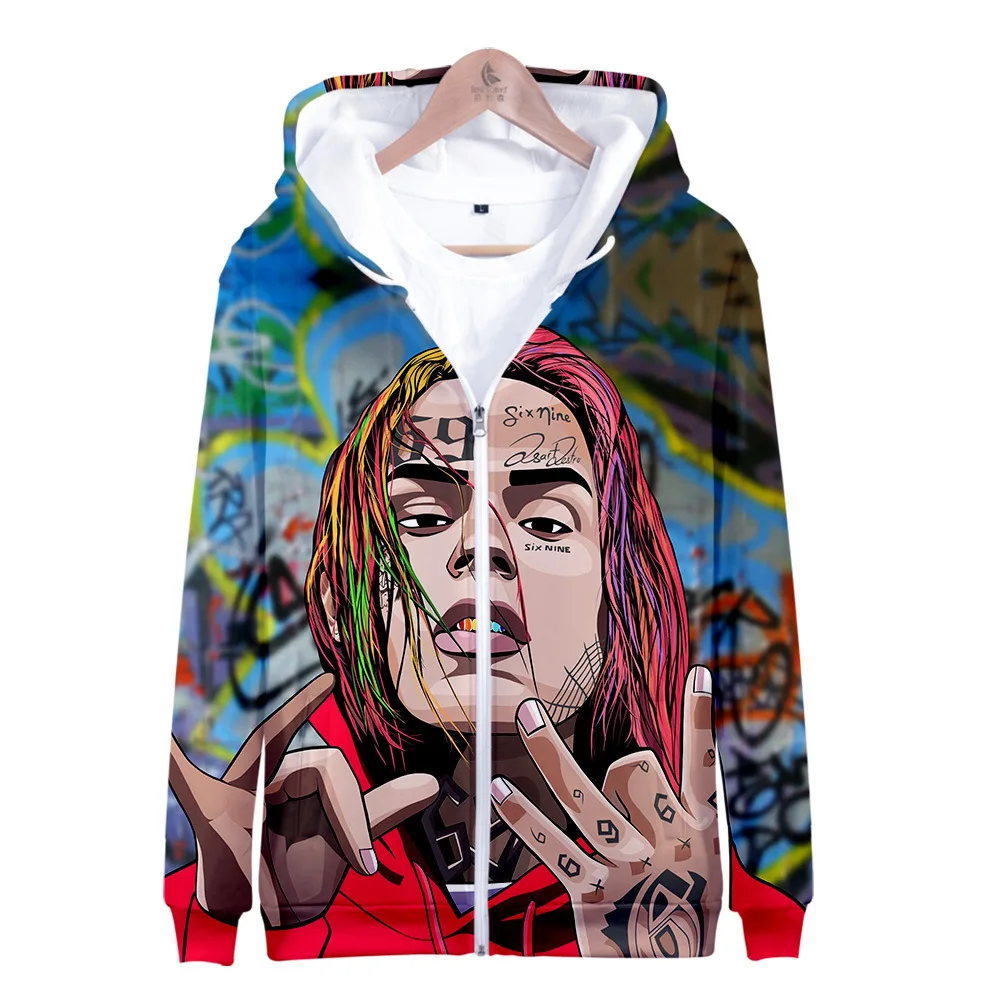 Moletom Tekashi69 6ix9ine 69ラップ歌手3Dプリント女性/男性パーカー