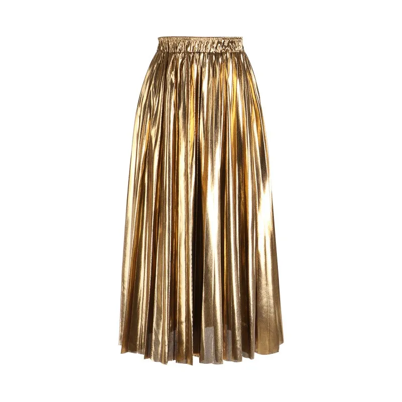 Весеннее Новое поступление, универсальная Яркая блестящая плиссированная юбка с металлическим блеском, Faldas Largas Elegantes, 3 Цвета