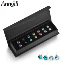 7 пар серег набор еженедельных круглых сережек для женщин Подарки для девочек на день рождения Сделано с элементами Swarovski серебристого цвета с коробкой