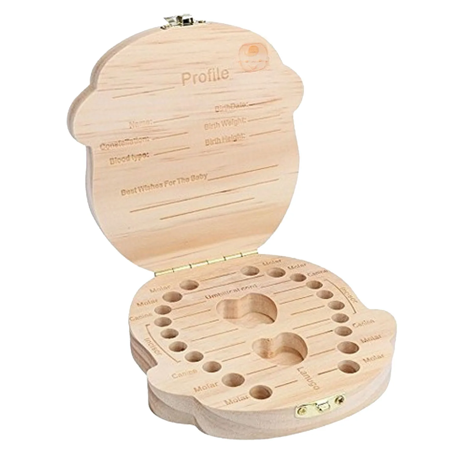 Color Printing Boy Style Wooden Baby First Milk Tooth Teeth Collecting Case Molar Canine Umbilical Cord Incisor Lanugo Storage Organizer Box Gift