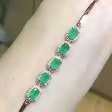 Натуральный Зеленый Изумрудный Gem браслет природный драгоценный браслет S925 Silver Элегантная мода круглый женщин партии fine подарок ювелирные изделия