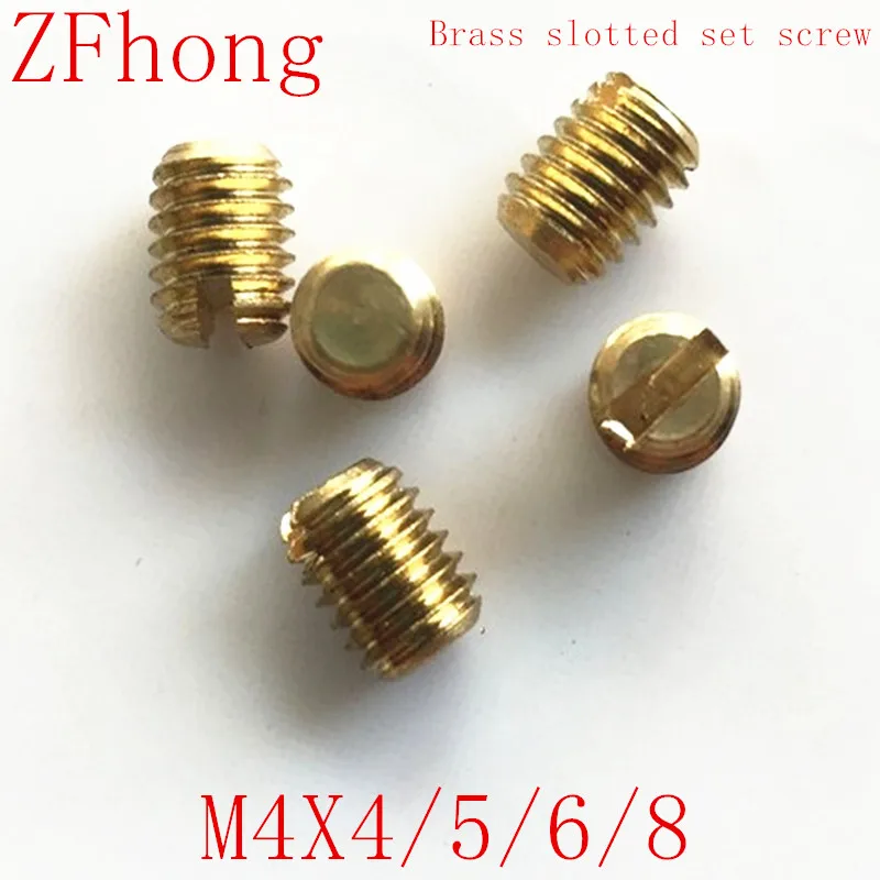 500Pcs M4*4/5/6 Brass slotted headless screws grubs flat end tighten bolts screw brass bolt 3