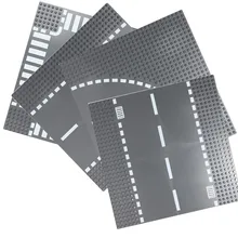 Road Plate Straight Crossroad Curve T Junction Building Blocks Parts Bricks Base Compatible Legoe City Blocks