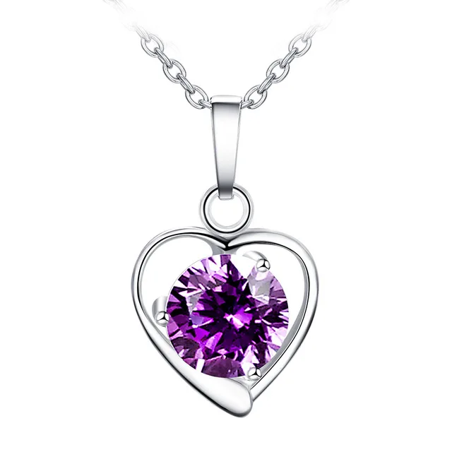 Новинка FINE4U N020 316L ожерелье из нержавеющей стали с подвеской в виде сердца круглое ожерелье с кубическим цирконием для женщин ювелирные изделия для свадебной вечеринки - Окраска металла: Purple