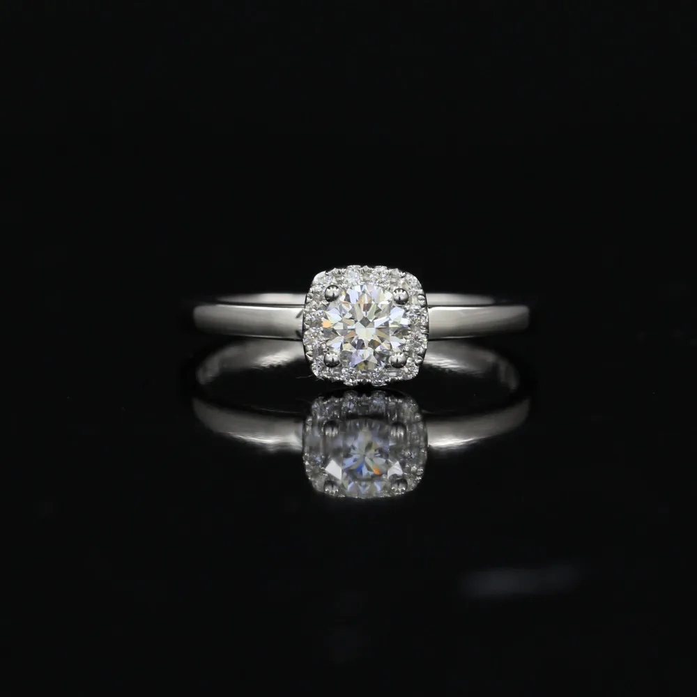 

LASAMERO 0.3CT FG/SI Round Cut Halo Cushion Natural Diamond Ring For Women 18k White Gold Certified Engagement Wedding Ring