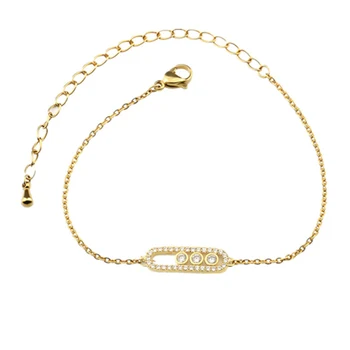 

Luxury Gold Open Bar Bracelet For Women Crystal Jewelry Stainless Steel Chain Ball Bracelet Bridesmaid Gift Pulsera Wholesale