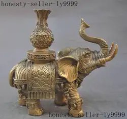 Китайский Фэншуй Медь латунь животных Слон благоприятный бутылка ваза статуя