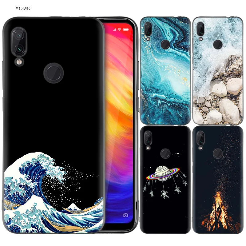 

Silicone Coque Case for Xiaomi Redmi Note 7 6 5 Pro Mi A1 A2 8 Lite 9 GO Poco F1 S2 4 4X Plus Great Wave Space Fire
