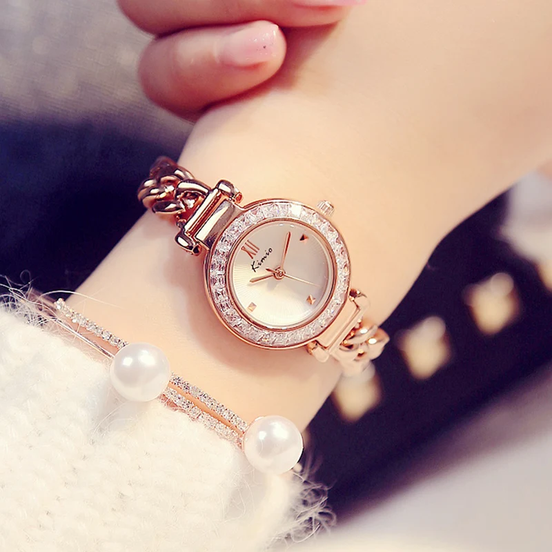 

KIMIO 2018 Creative Radiation Dial watches Women Bracelet Quartz Watch Lady Twisted design Gold Rhinestone Circle Clock Gift Box