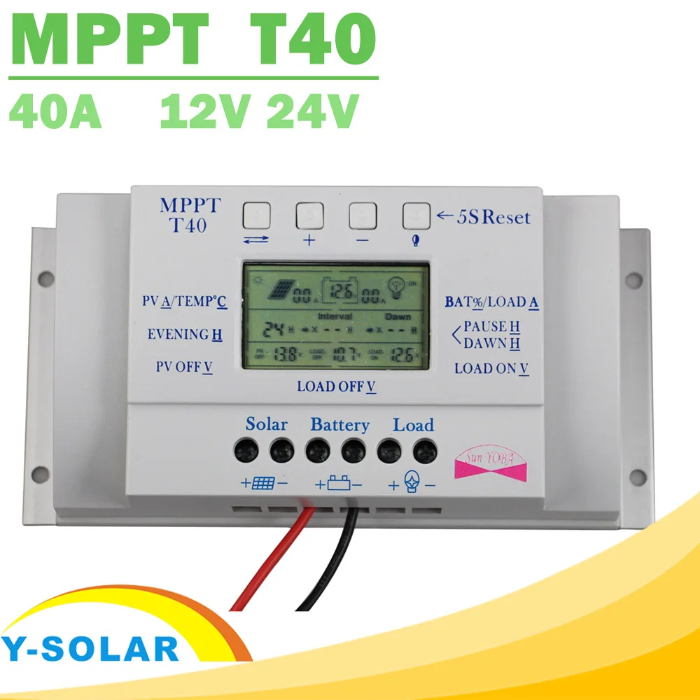 MPPT T40 40A regulador de carga Solar 12 V 24 V Auto LCD controlador de pantalla con carga doble temporizador de Control para el sistema de luz de calle - 1