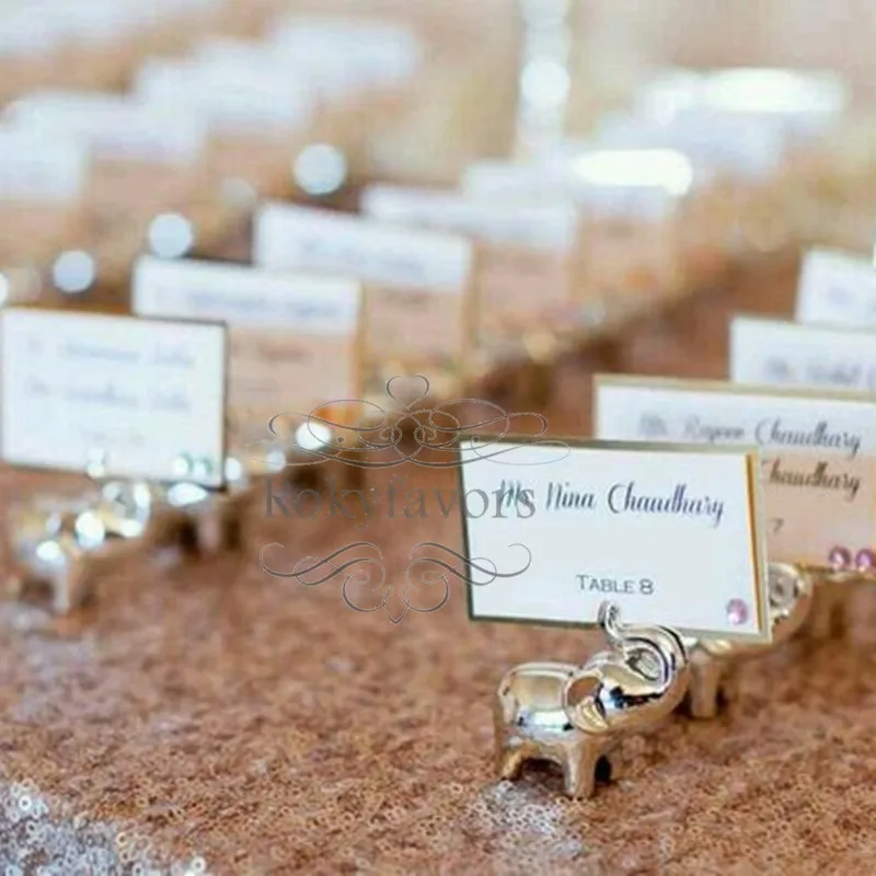

Free Shipping 20PCS Lucky Silver Elephant Place Card Holder Wedding Party Favors Engagement Table Decors Event Supplies Ideas