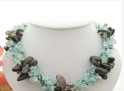 

Beautiful 4row Pearl&Aquamarine &Smoky Quartz Necklace