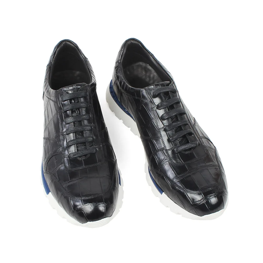 VIKEDUO кроссовки из натуральной крокодиловой кожи на шнуровке ручной работы Черная клетчатая обувь повседневная офисная Свадебная Спортивная кожаная мужская обувь - Цвет: Black