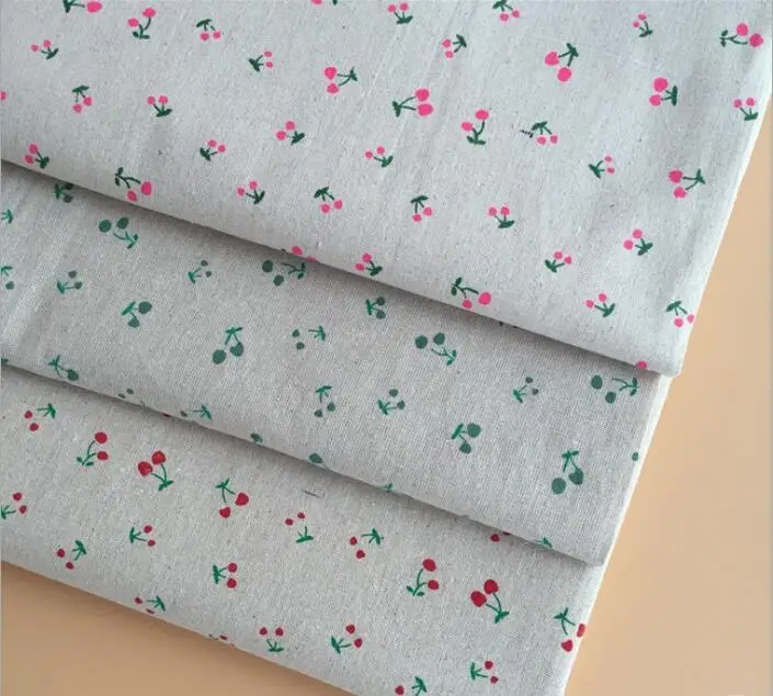 

wholesale eco-friendly cherry printed cotton linen fabric professional DIY hand printing and dyeing for curtains/luggage/sofa