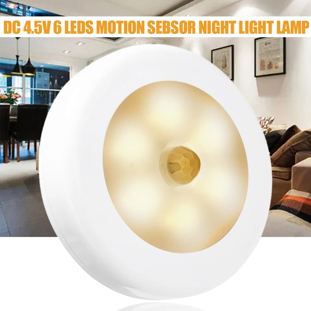 6 LED Magnet Motion Sensor Night Light PIR Closet Stairs Cabinet Auto On/Off Lamp Home Lighting