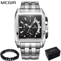 オリジナルビッグダイヤル MEGIR メンズ腕時計クロノグラフクォーツステンレス鋼ブランド時計ビジネス腕時計高級男性リロイ hombre