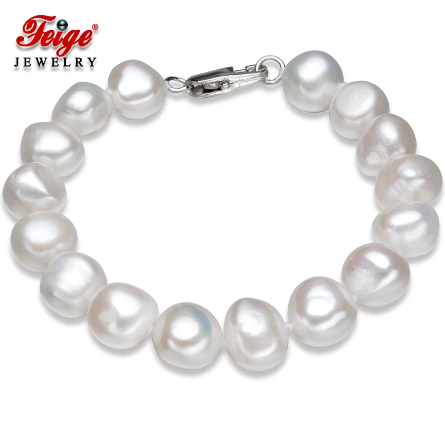 

FEIGE 2017 New Fashion Baroque 100% White Natural Freshwater Pearl Bracelet For Women 10-11mm Pearl Jewelry Best Gifts for girls
