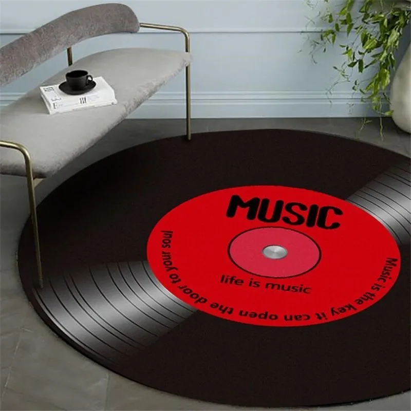 Music Vinyl Record Printed Round Plush Carpet For Living Room Anti-slip Rug Chair Floor Mat Home Decor Kids Room plush rug,plush carpet