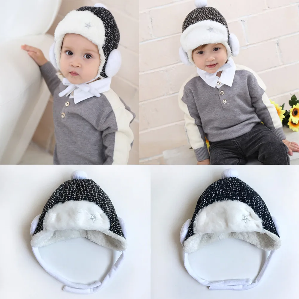 Baby Toddler Kids Boy Girl ball Knitted Crochet Beanie hat Winter Warm