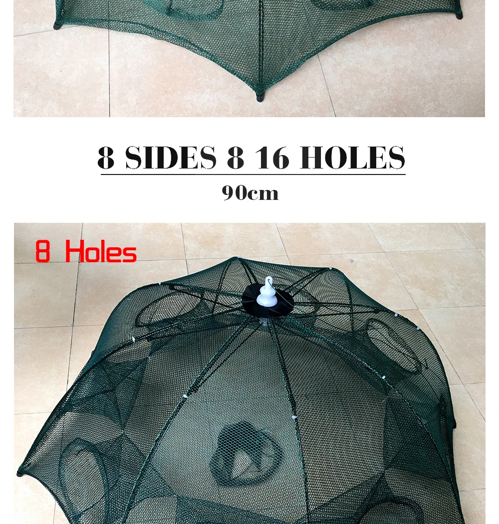 Armadilha de Pesca Rede de Pesca de Caranguejo Armadilha de Malha Dobrado Portátil 4 e 6 e 8 e 10 e 12 e 16 e 20 Furos Camarão Automático Peixe Camarão Minnow Iscas Elenco 5 High Quality Esporte e Lazer