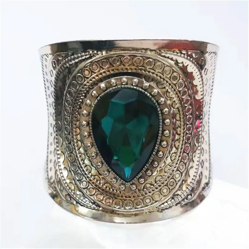 

Fashion Silver-color Cuff Bracelet For Women Ethnic Jewelry Vintage Crystal Stone Bracelets Gold Bohemian Wide Bangles pulseras