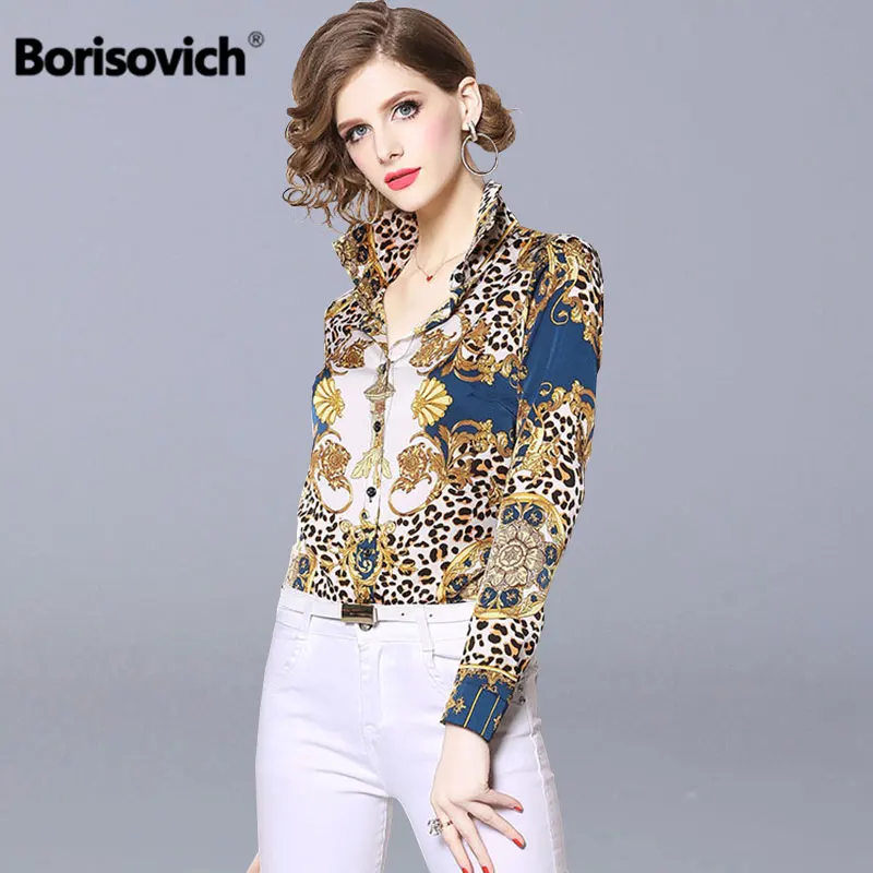 

Borisovich Leopard Print Female Elegant Shirt New Brand 2019 Spring Fashion Turn-down Collar Women Casual Blouses Shirts N550