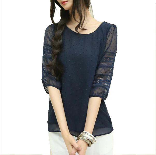 В Корейском Стиле Большие размеры Sheer Блузки с коротким рукавом blusas шифоновые