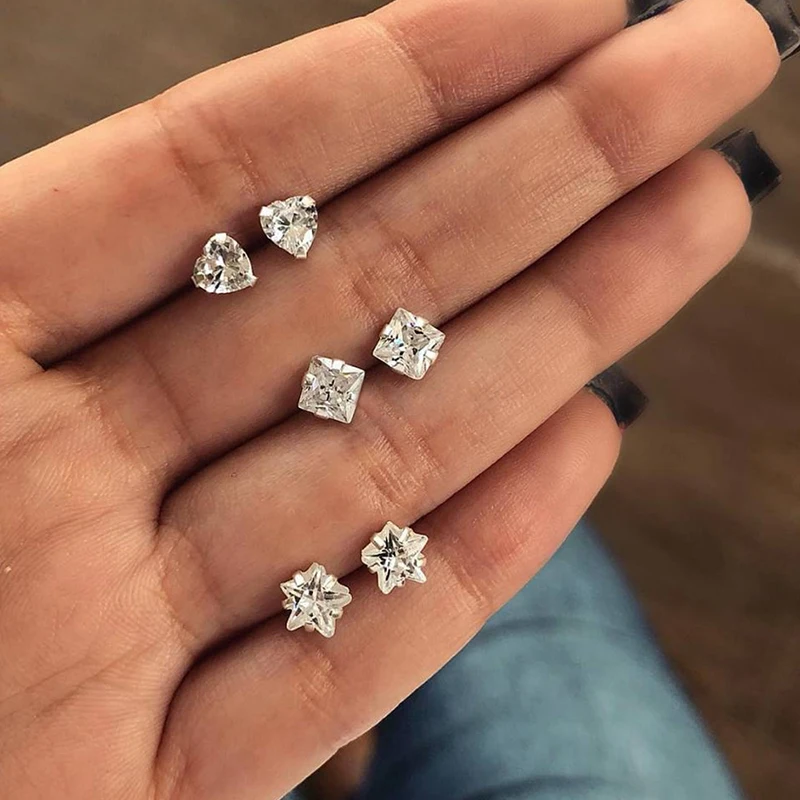 Изысканный сердце Star квадратный кристалл геометрические серьги Для женщин модная Свадебная вечеринка ювелирные изделия подарочные аксессуары женская серьга комплект