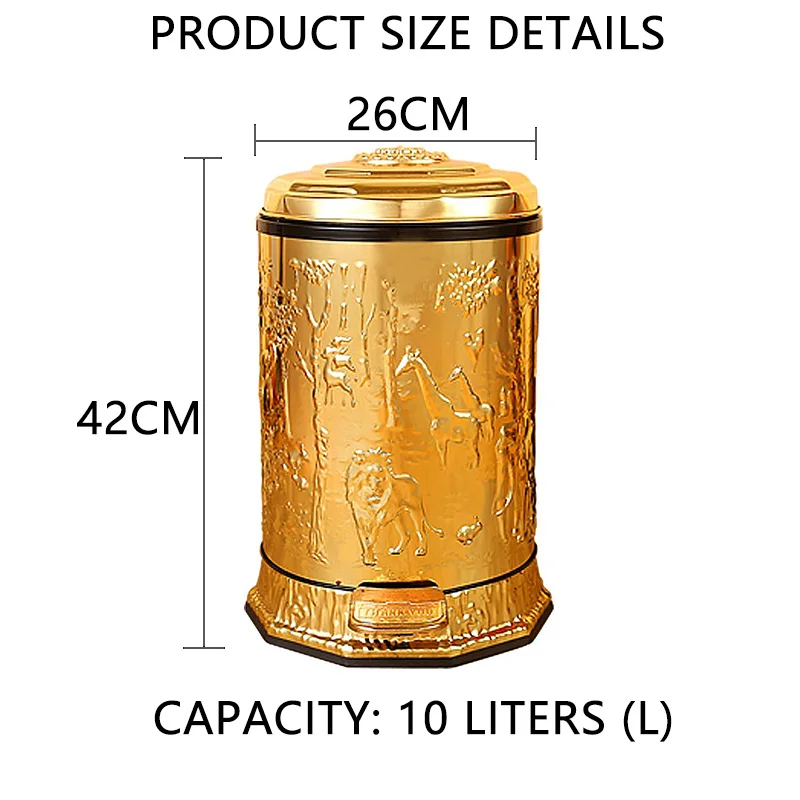 Европейские шикарные с позолотой педаль металлическая корзина для мусора мешки для мусора мусорное ведро для домашнего отеля поставки