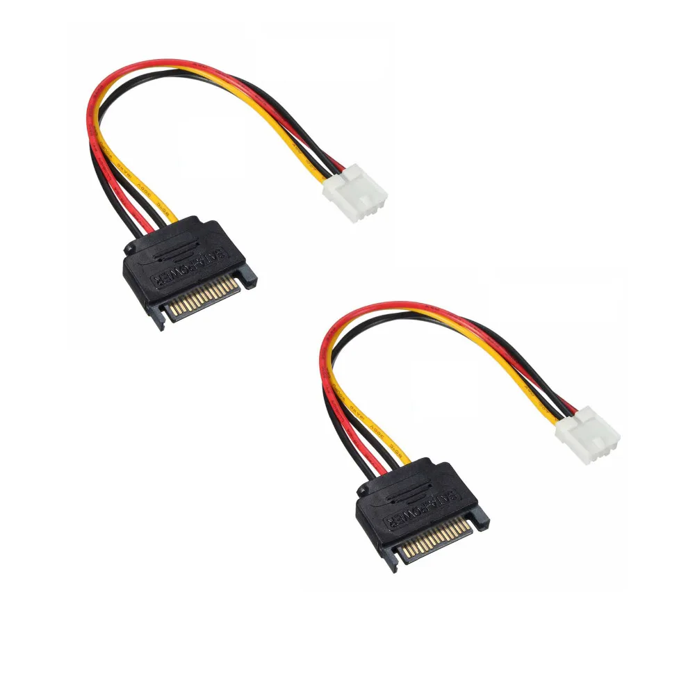2pcs Small 4Pin to 15Pin SATA Male Power Cable Cord SATA Floppy Drive
