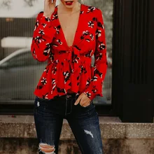 chic chic women blouse cute sexy deep v-neck flower printed female ladies new womens top shirt top chic chic women blouse cute sexy deep v-neck flower printed female ladies new womens top shirt top