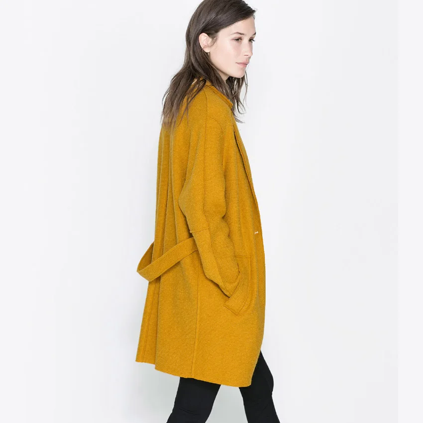 haoduoyi a mustard colored fantasy buckle wool coat jacket and long