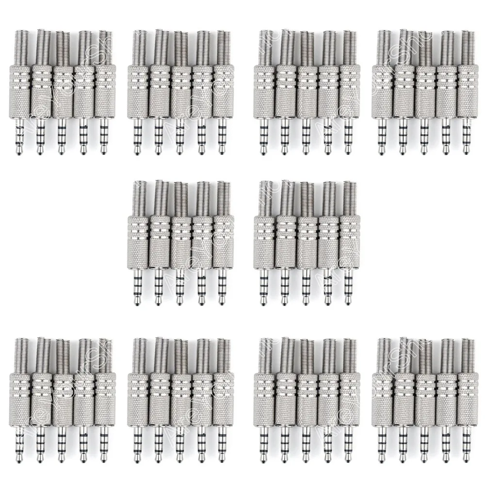 Areyourshop Sale 50 Pcs Metal Stereo 4 Pole 3 5mm Male Repair Headphone Jack Plug Audio Soldering Adapter