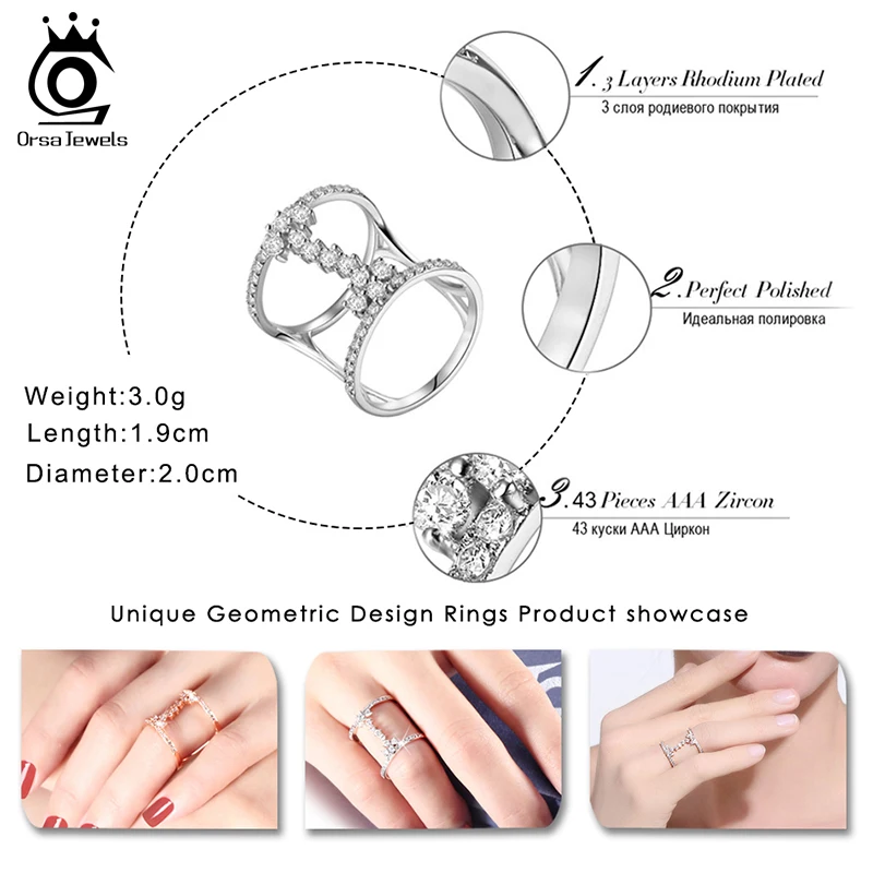 ORSA JEWELS 2019 Fashion Rose Gold/Silver Color Unique Design Rings Paved 43 Pieces AAA Zircon for Women Party Jewelry OR149