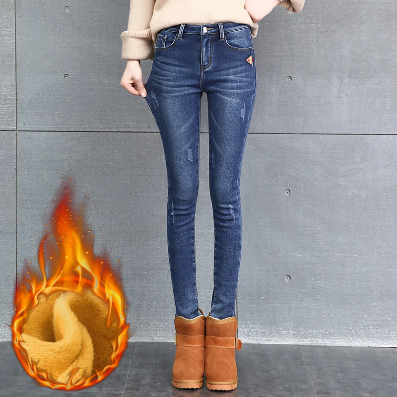 CTRLCITY зимние джинсы женские с высокой талией джинсовые брюки теплые брюки Femme тонкие плотные эластичные флисовые узкие брюки обтягивающие джинсы