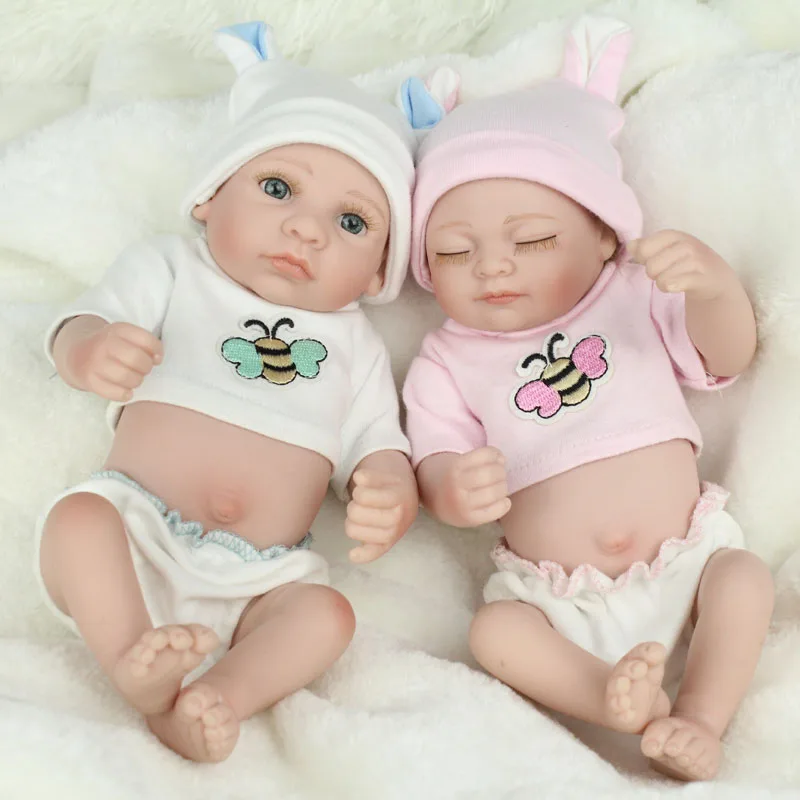 

10 Inch 25cm Twins Baby Reborn Doll Full Body Silicone Mini Alive Dolls Bath Toys Girl Bebe Boneca Bee Realistic Lifelike