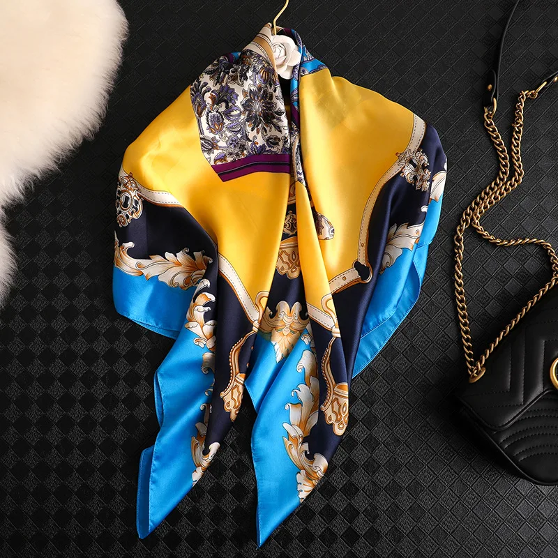 

Women Scarf 90*90cm Yellow Spring Summer Square Scarves Fashion Shawls Wraps Female multi-function Scarf