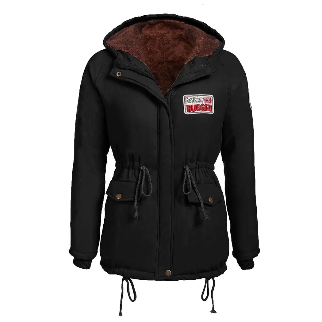 Winter Coat Women Jacket Parka Christmas Thick Padded Coat Waist Drawstring Pocket Zip Up Hooded