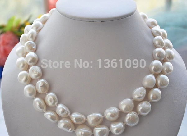 

free shipping free shipping 2row 18" 15mm WHITE BAROQUE FRESHWATER PEARL NECKLACE ()