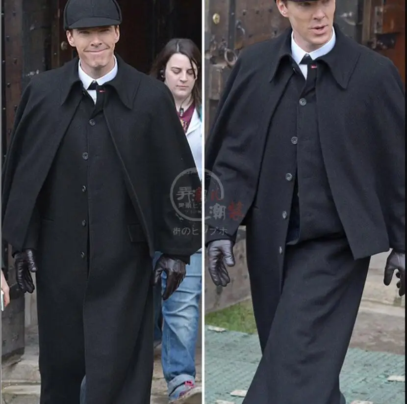 

Customize Style ! Sherlock Holmes Long Windbreaker Winter Men Personality Loose Cloak Coat Men Wool Outwear ! S-5XL