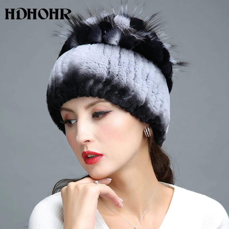 Новинка 2020 меховая шапка HDHOHR Зимняя женская из натурального кроличьего меха с