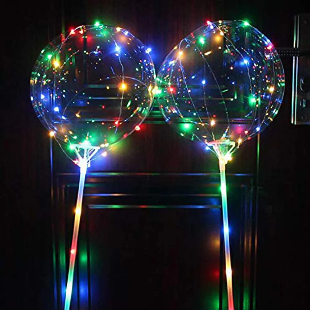 

1Pcs Colorful Reusable Luminous Led Balloon Transparent Bubble LED Luminous Lantern Balloons 2PC Sticks Party Wedding Decoration